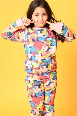 FUN FLORAL FLEECE SWEATSHIRT- PINK