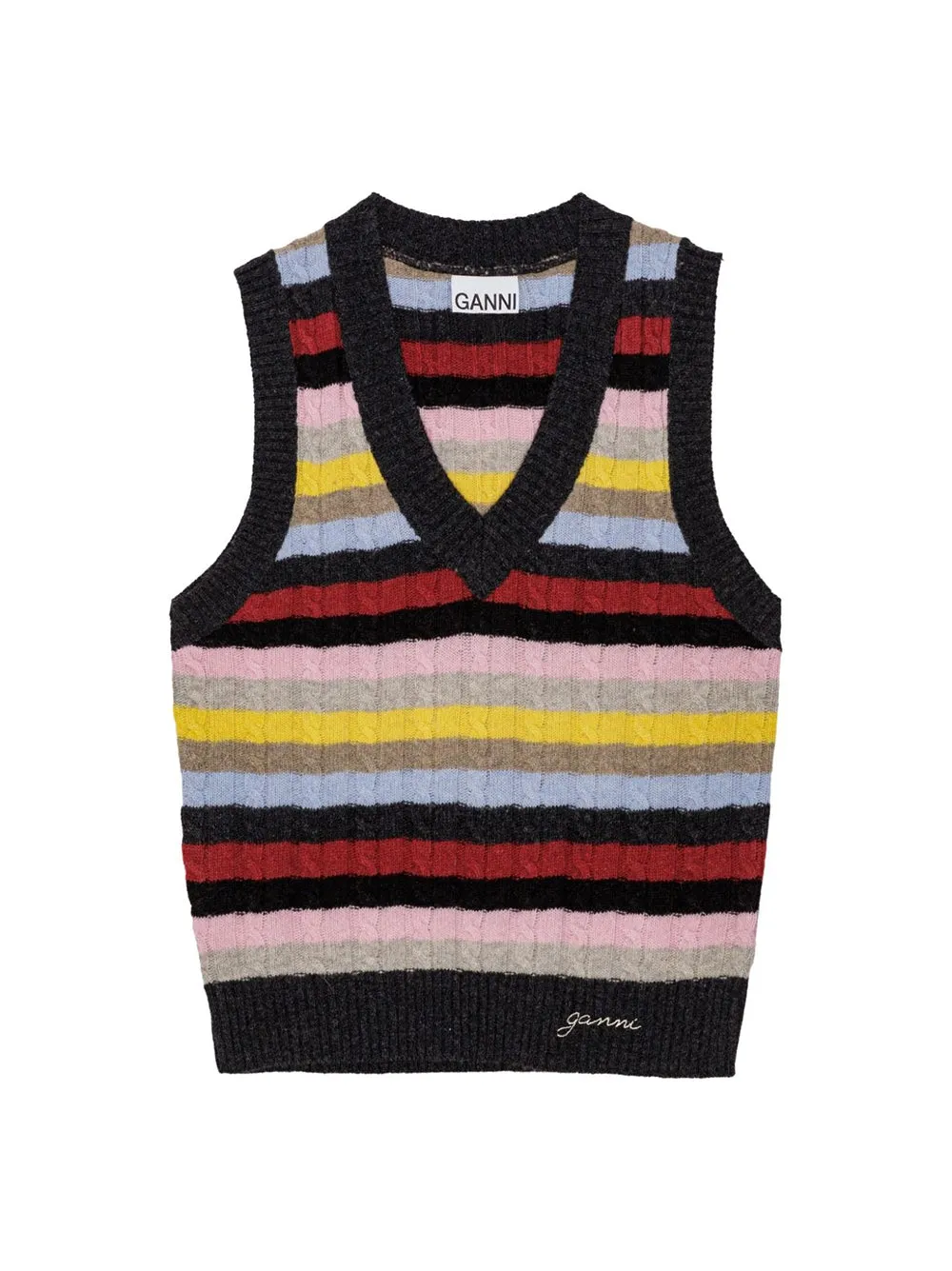Ganni Logo Wool Mix Vest in Multicolour
