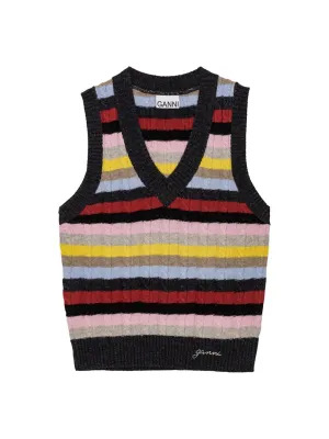Ganni Logo Wool Mix Vest in Multicolour