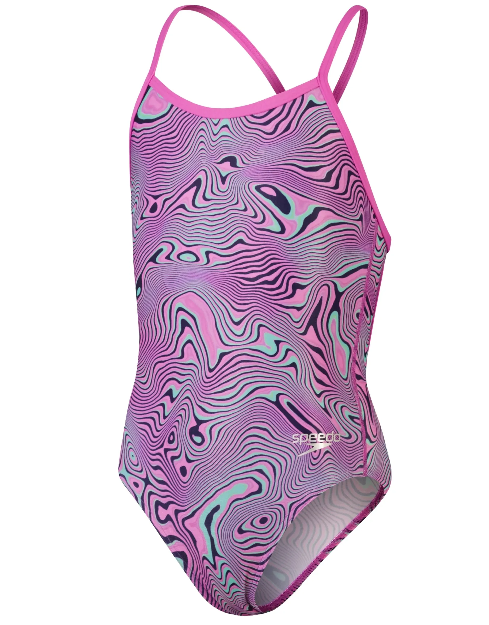 Girls Allover Digital V Back Swimsuit- Pink/Green