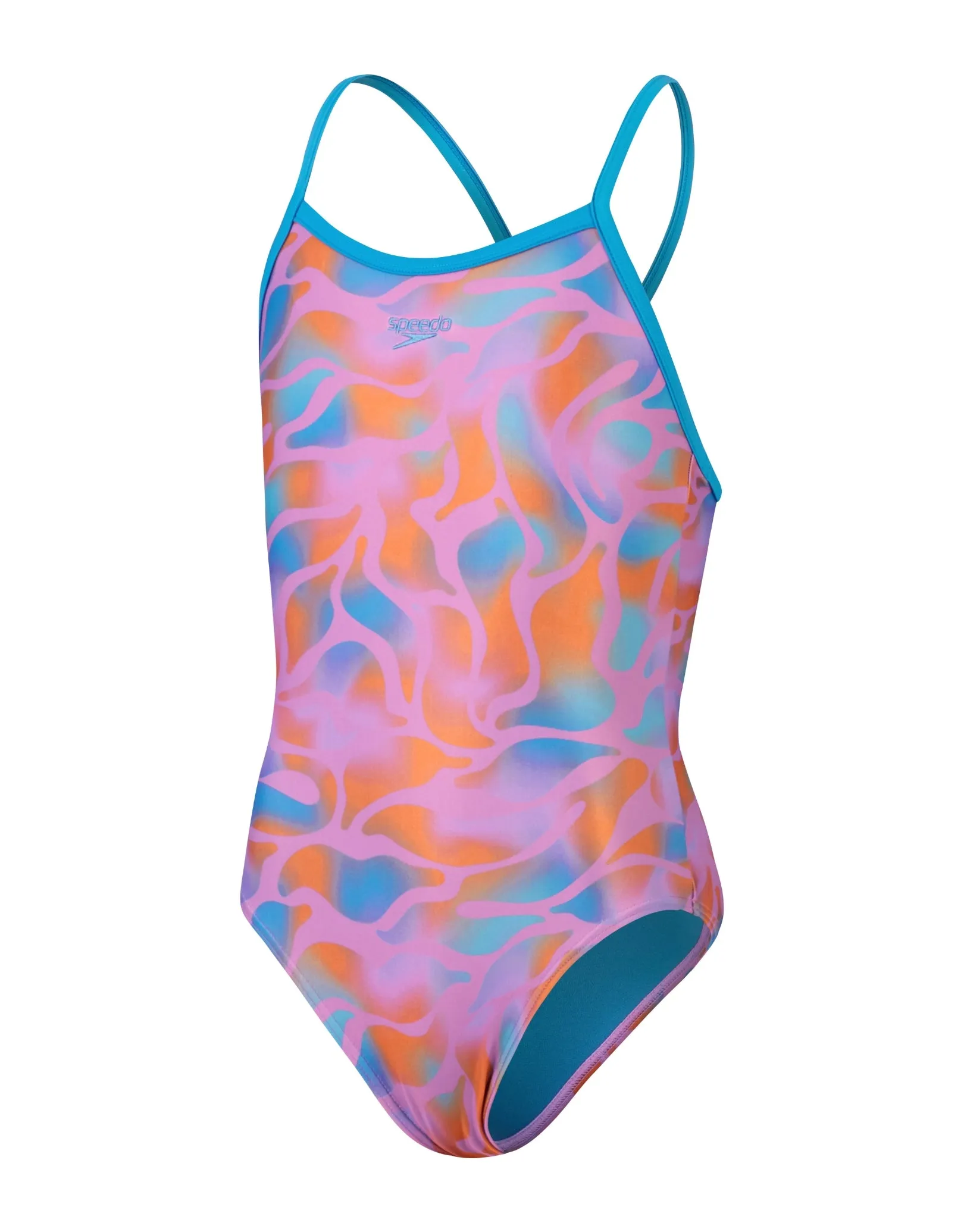 Girls Allover Thinstrap Muscleback Swimsuit - Purple/Orange