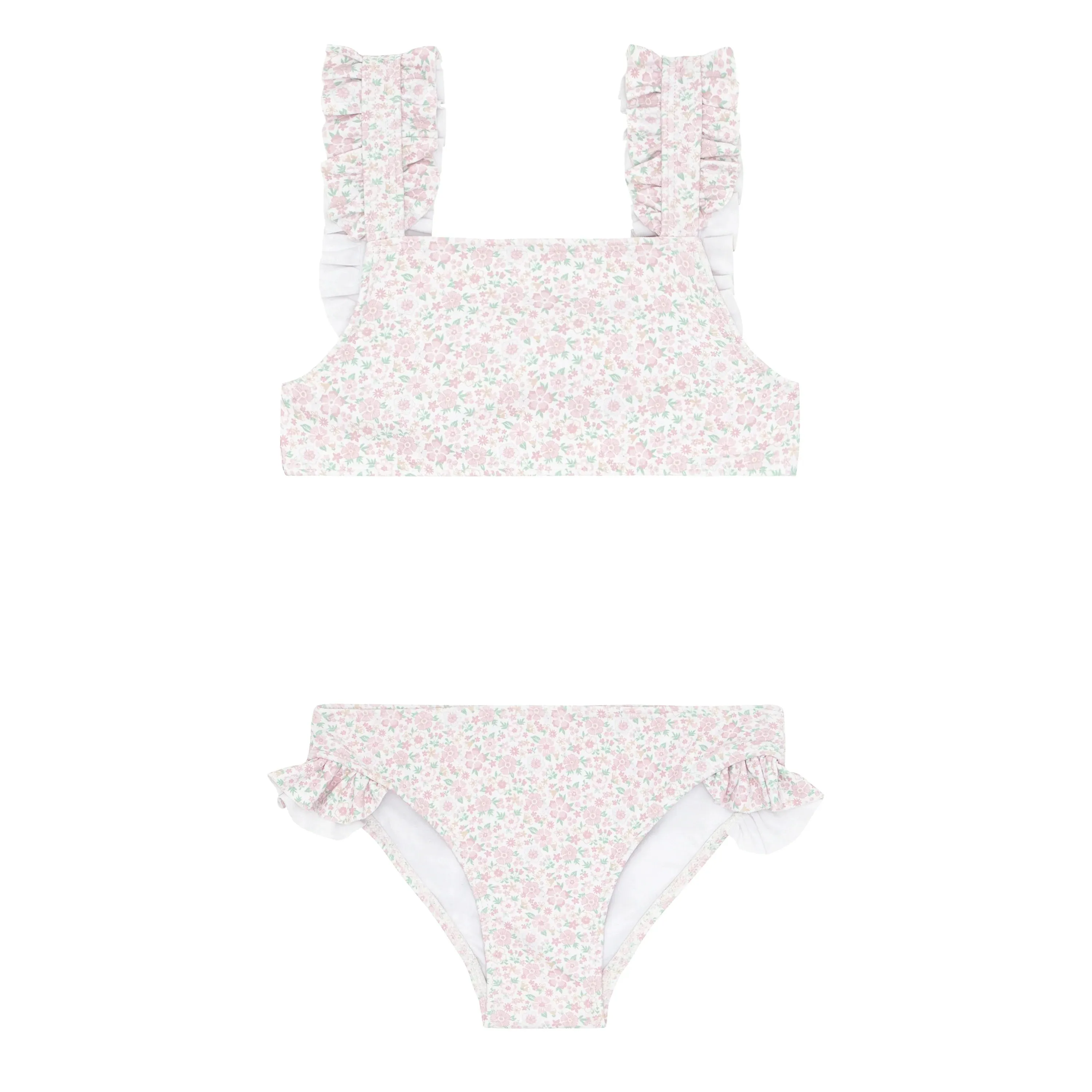 girls antique floral ruffle strap bikini