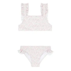 girls antique floral ruffle strap bikini
