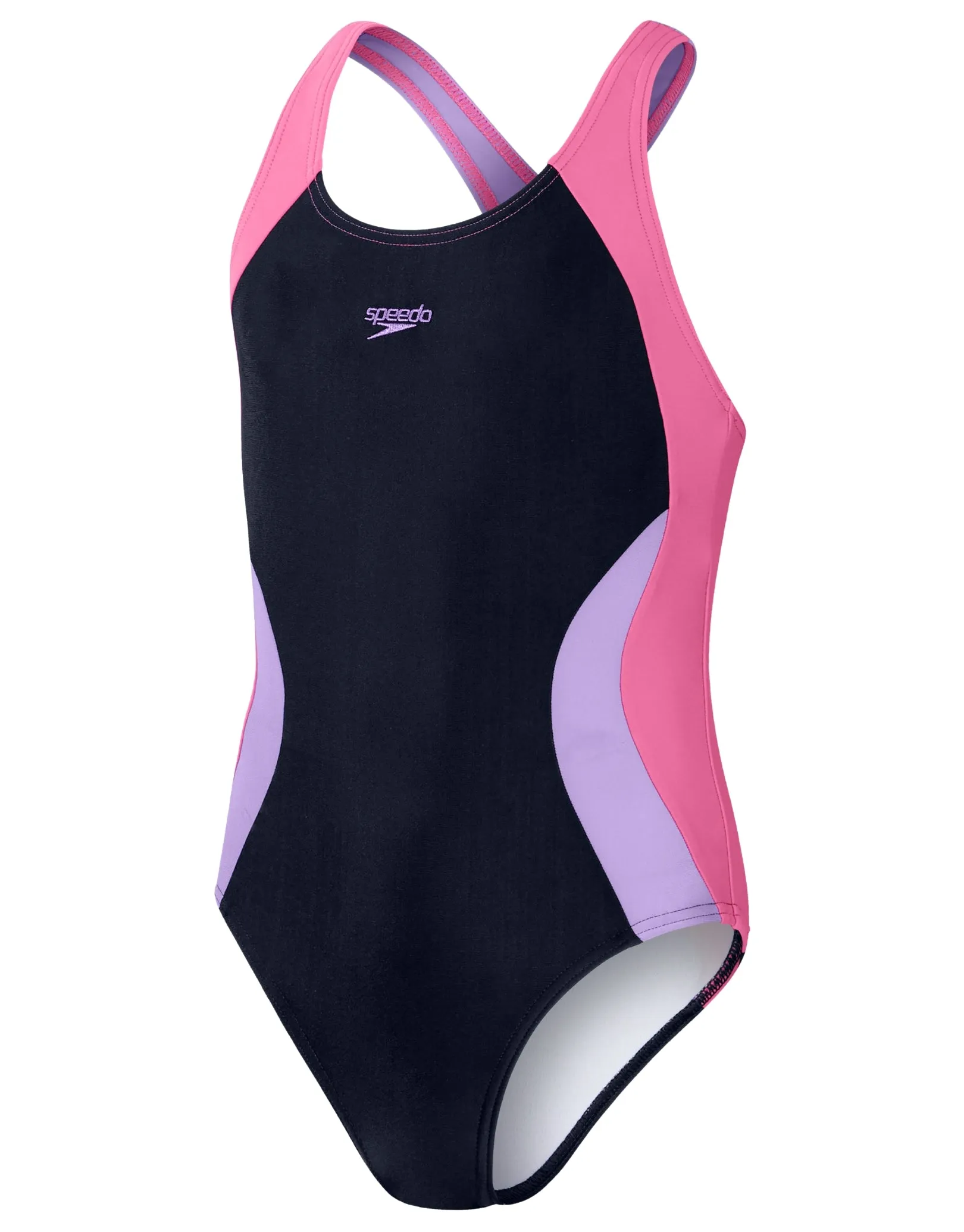 Girls Colourblock Spiritback Swimsuit - Navy/Purple