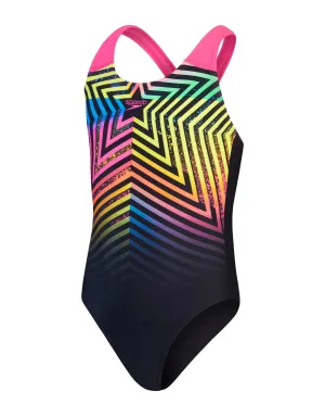 Girls Digital Placement Splashback Swimsuit - Black/Pink