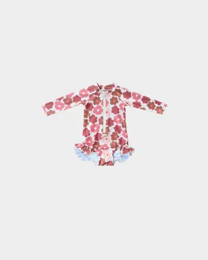 Girl's One-Piece Ruffle Rashguard Swim Suit - RETRO BLOOM