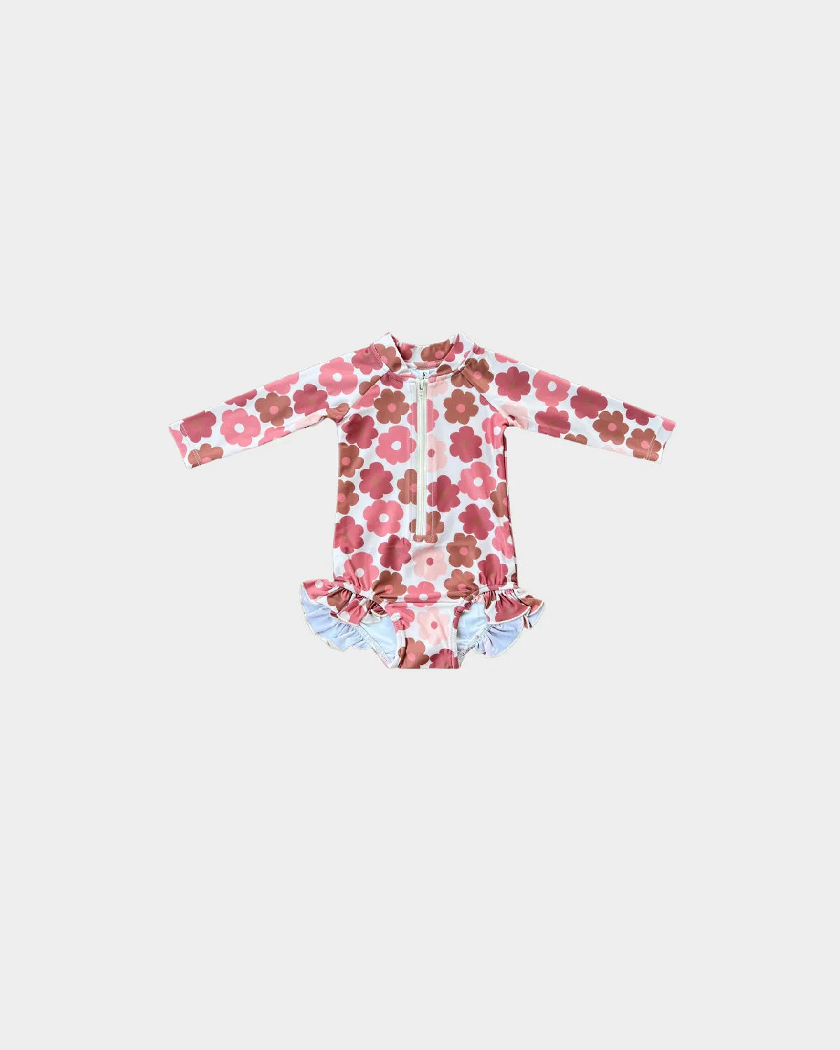 Girl's One-Piece Ruffle Rashguard Swim Suit - RETRO BLOOM