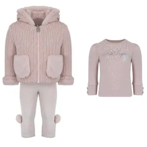 Girls Pink Hooded Knitted Legging Set