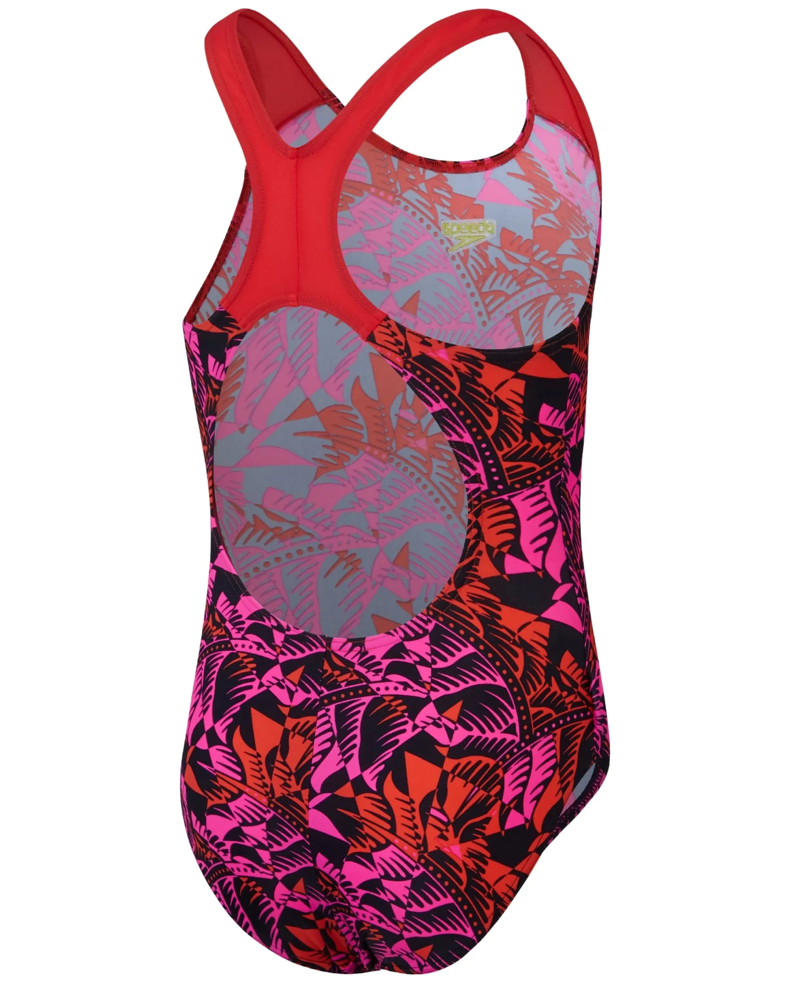 Girls Placement Allover Splashback Swimsuit- Black/Pink