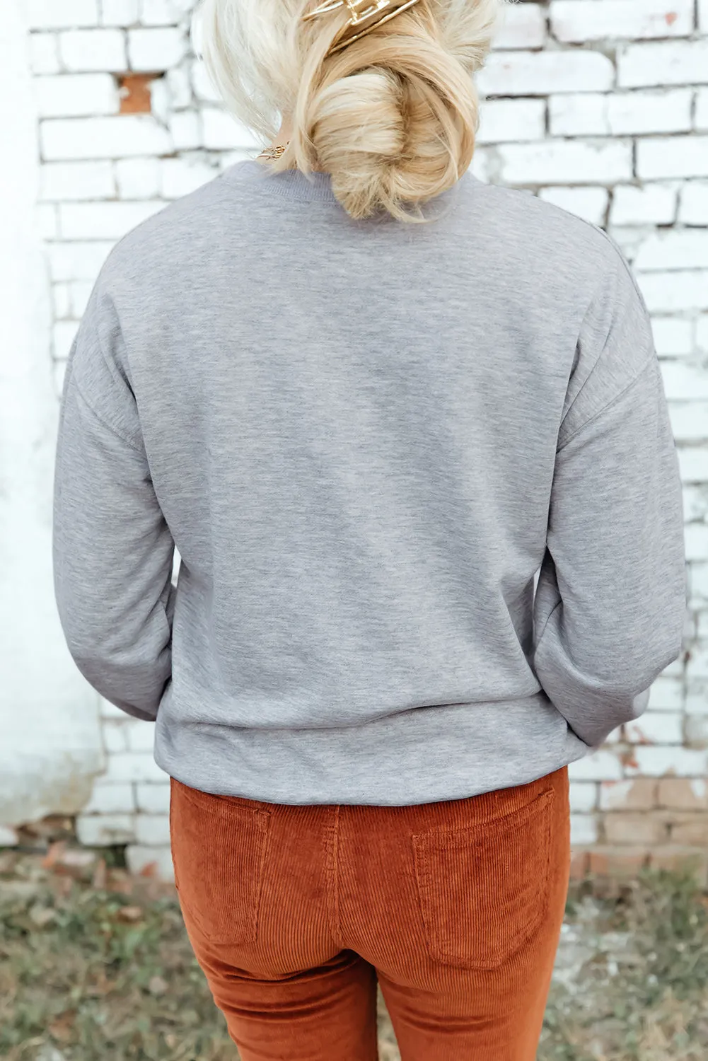 Gray COWBOY Take Me Away Hat Graphic Print Pullover Sweatshirt