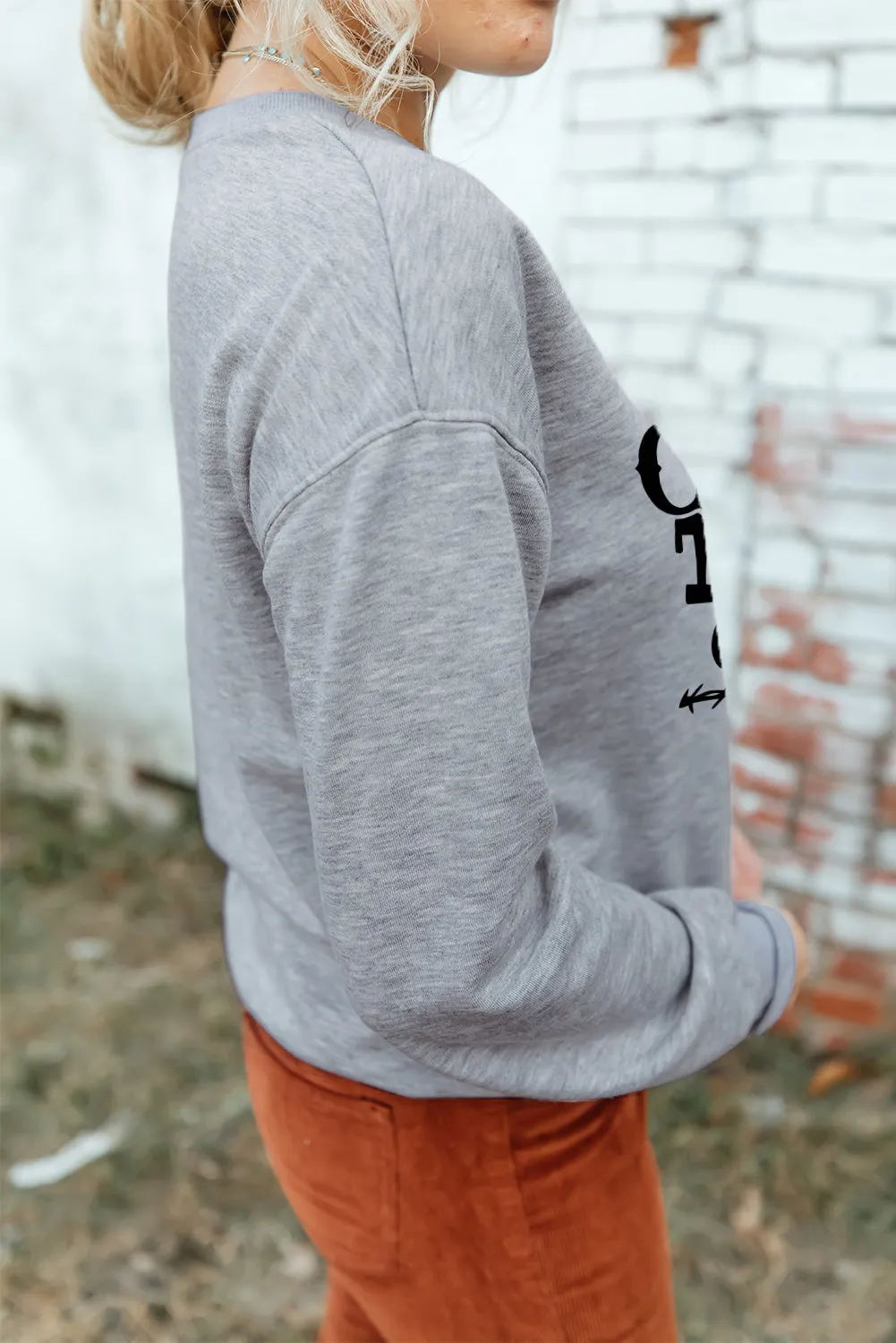 Gray COWBOY Take Me Away Hat Graphic Print Pullover Sweatshirt