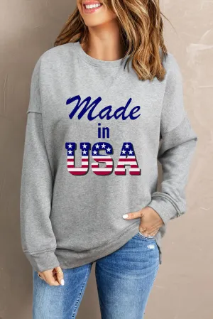 Gray Made in USA Print Long Sleeve Sweatshirt