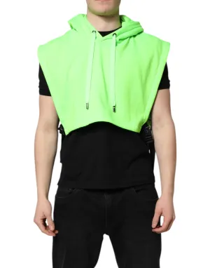 Green Polyester Hooded Sportswear Vest Sweater