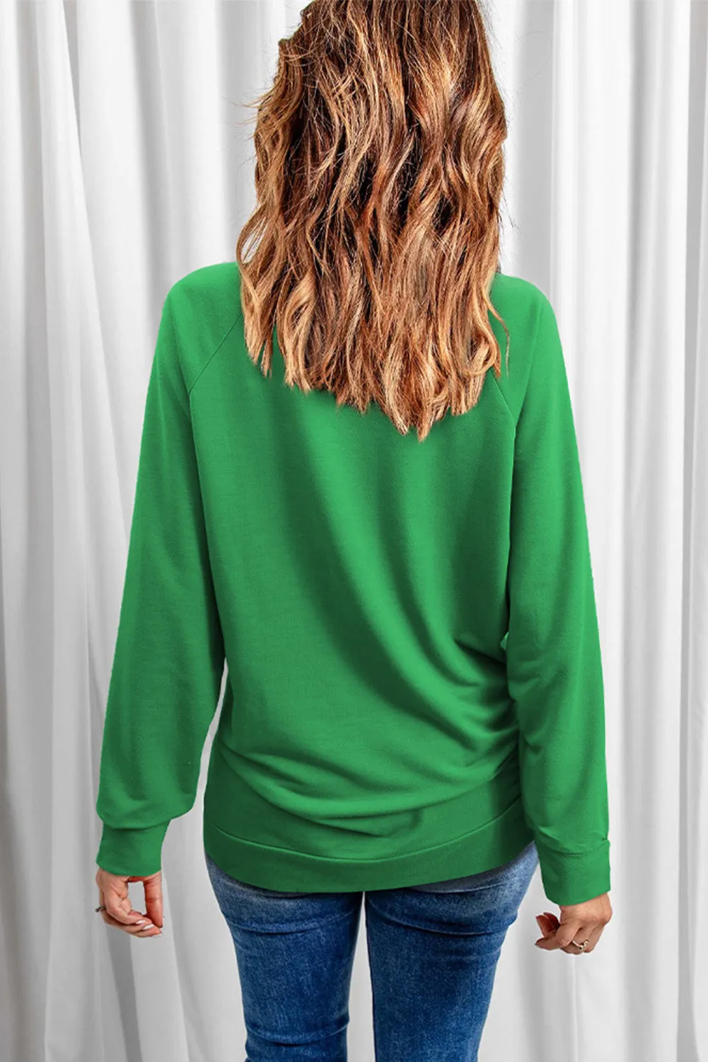 Green St. Patrick's Day Clover Letter Print Long Sleeve Sweatshirt