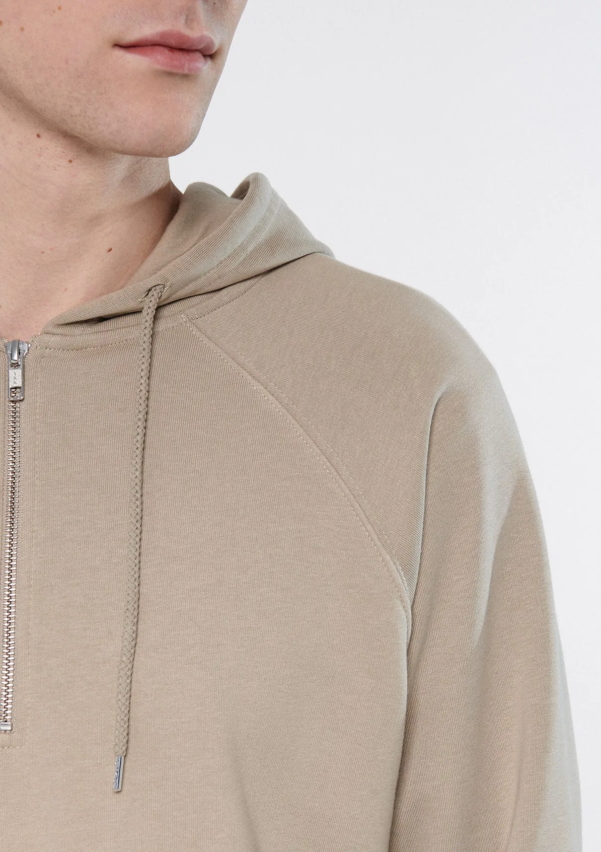 Half Zip Brown Hooded Sweatshirt
