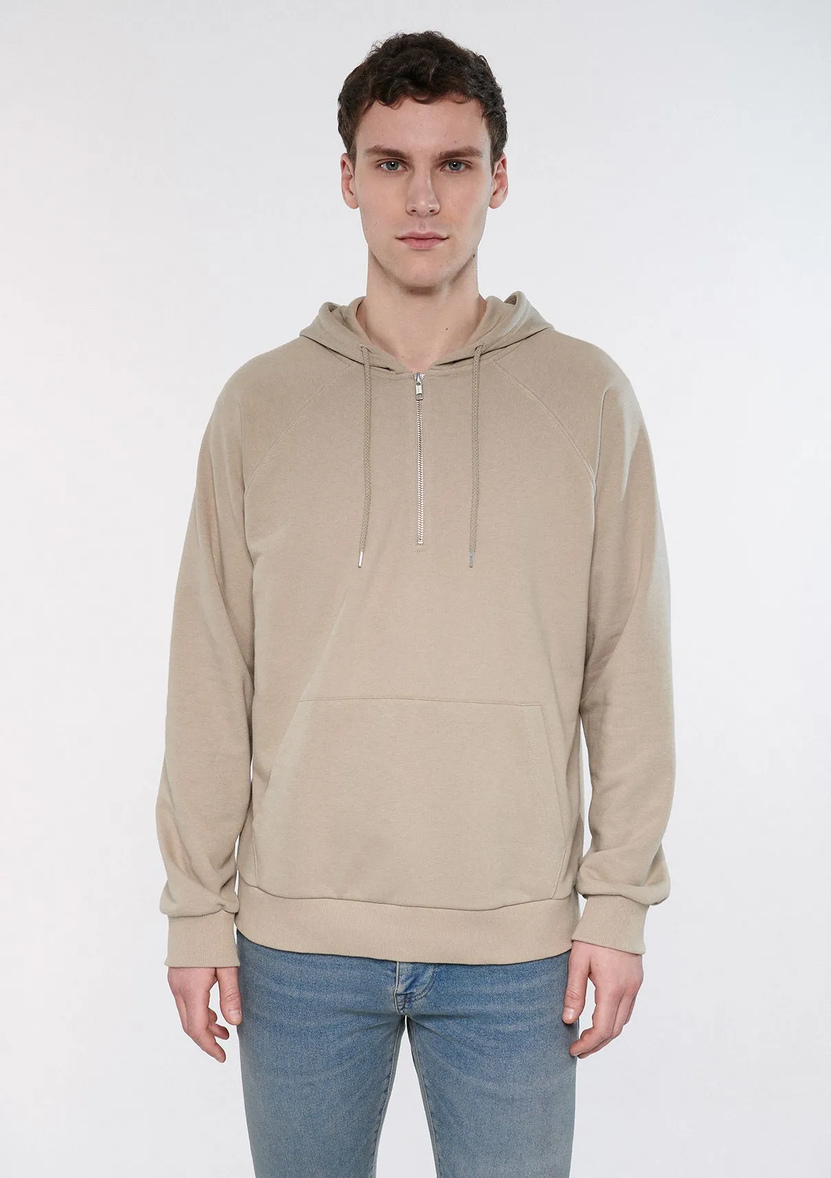 Half Zip Brown Hooded Sweatshirt