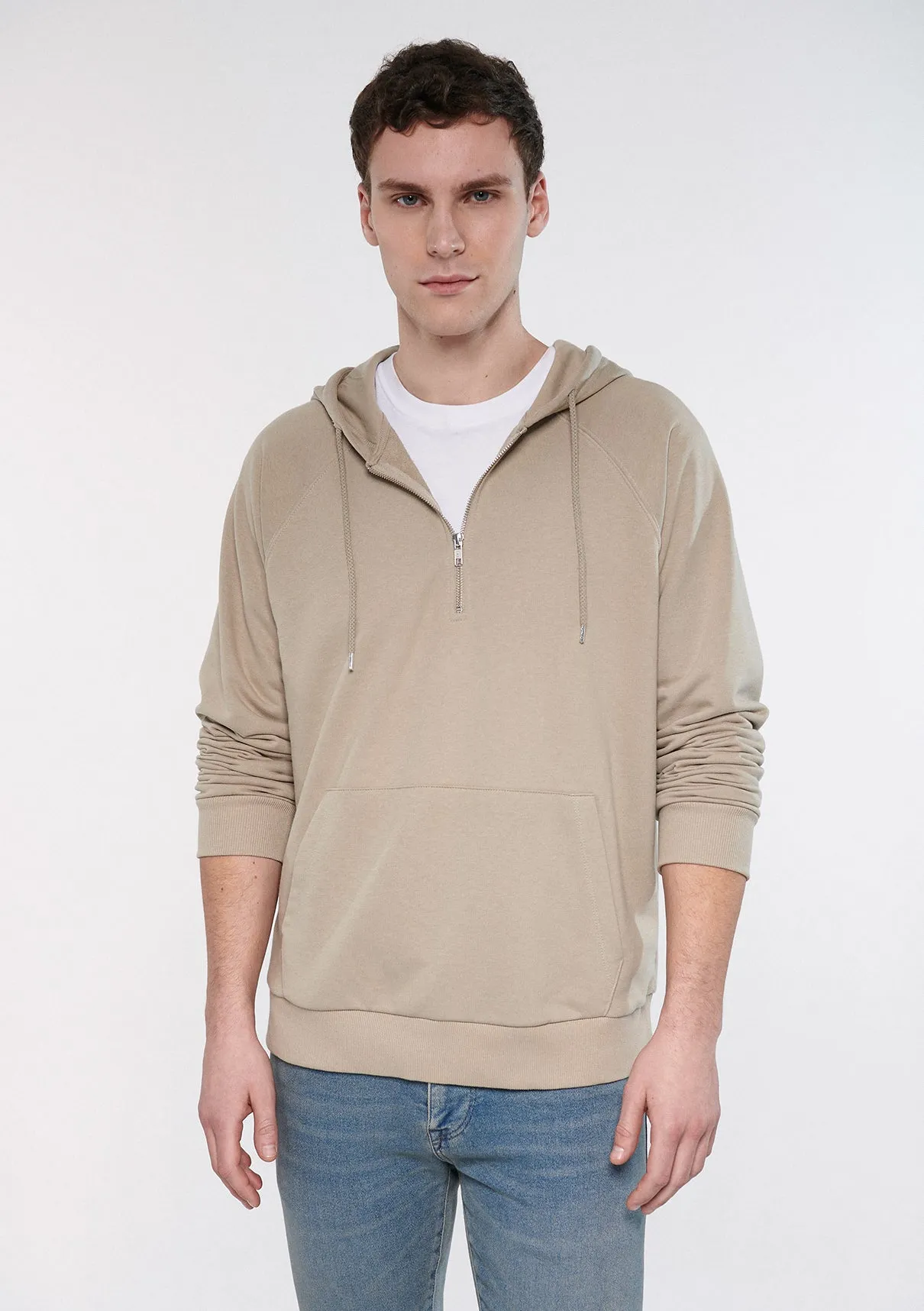 Half Zip Brown Hooded Sweatshirt