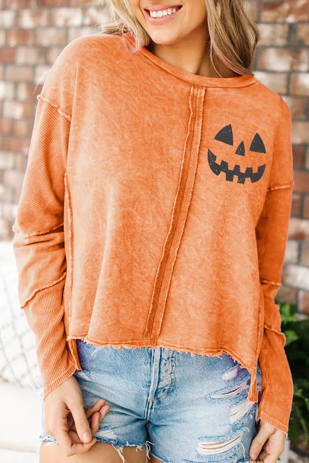 Halloween Pumpkin Face Patchwork Sweatshirt