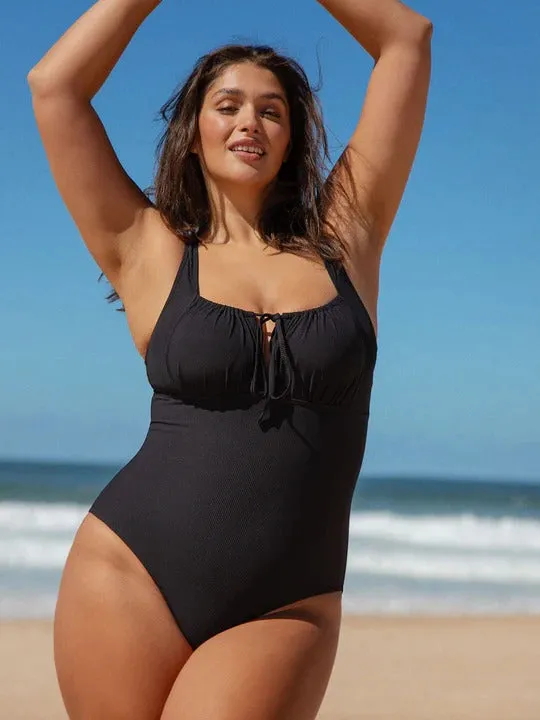 Halter Front Cut out One Piece Swimsuits Tummy Control High Waisted Swimwear
