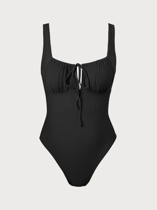 Halter Front Cut out One Piece Swimsuits Tummy Control High Waisted Swimwear