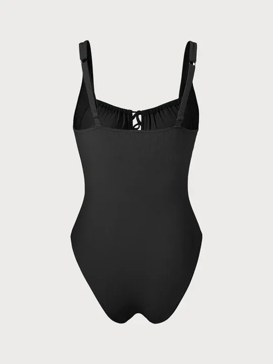 Halter Front Cut out One Piece Swimsuits Tummy Control High Waisted Swimwear