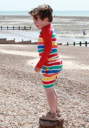 Happy Stripe Print Kids' Swim Rash Vest & Shorts Bundle