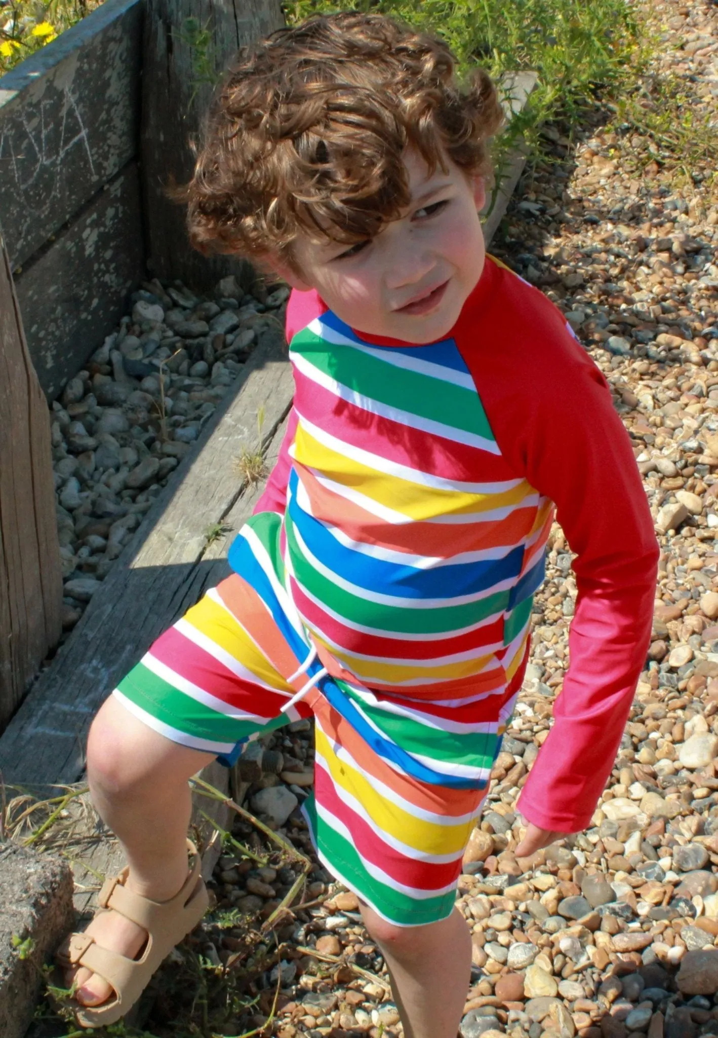 Happy Stripe Print Kids' Swim Rash Vest & Shorts Bundle
