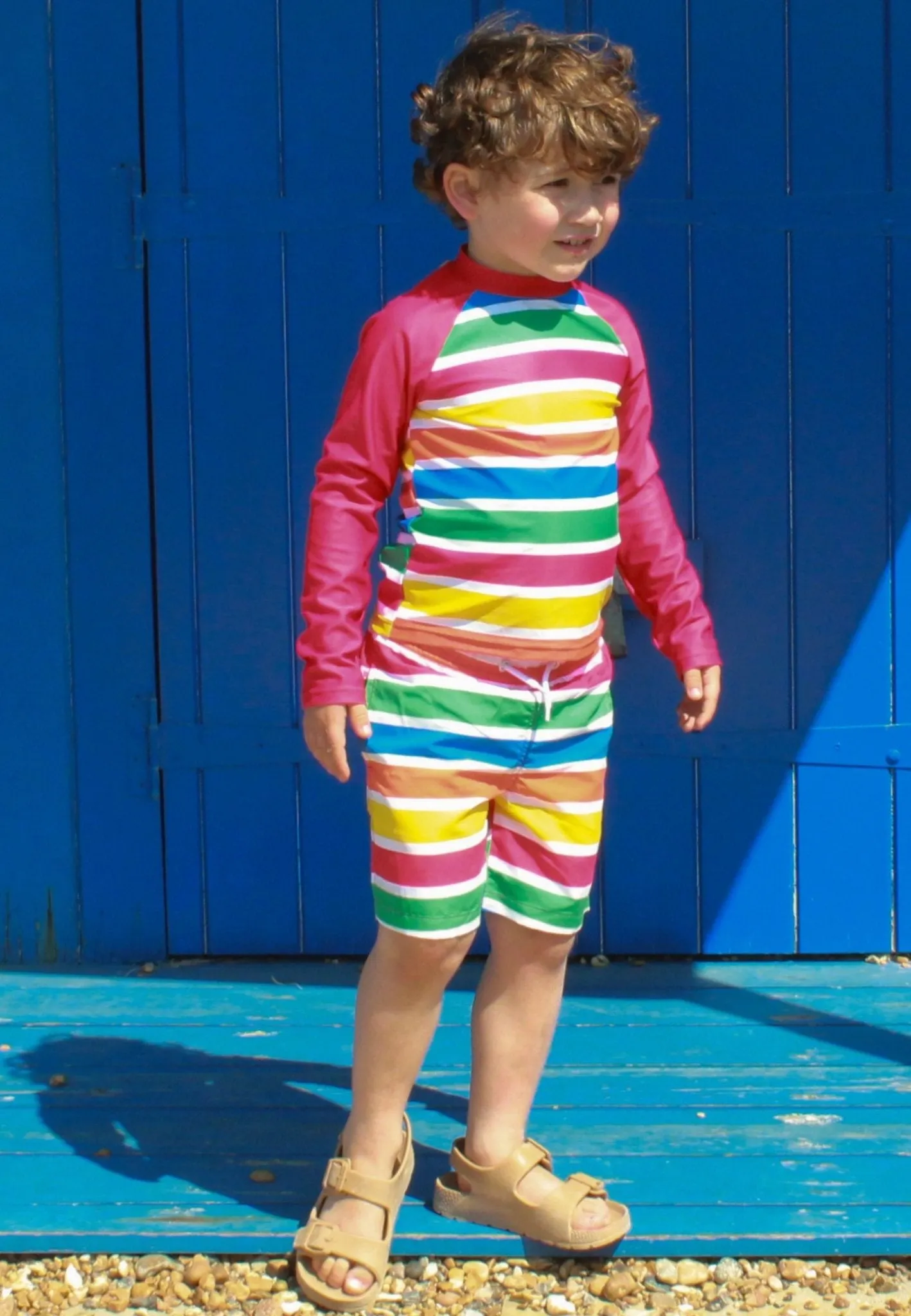 Happy Stripe Print Kids' Swim Rash Vest & Shorts Bundle