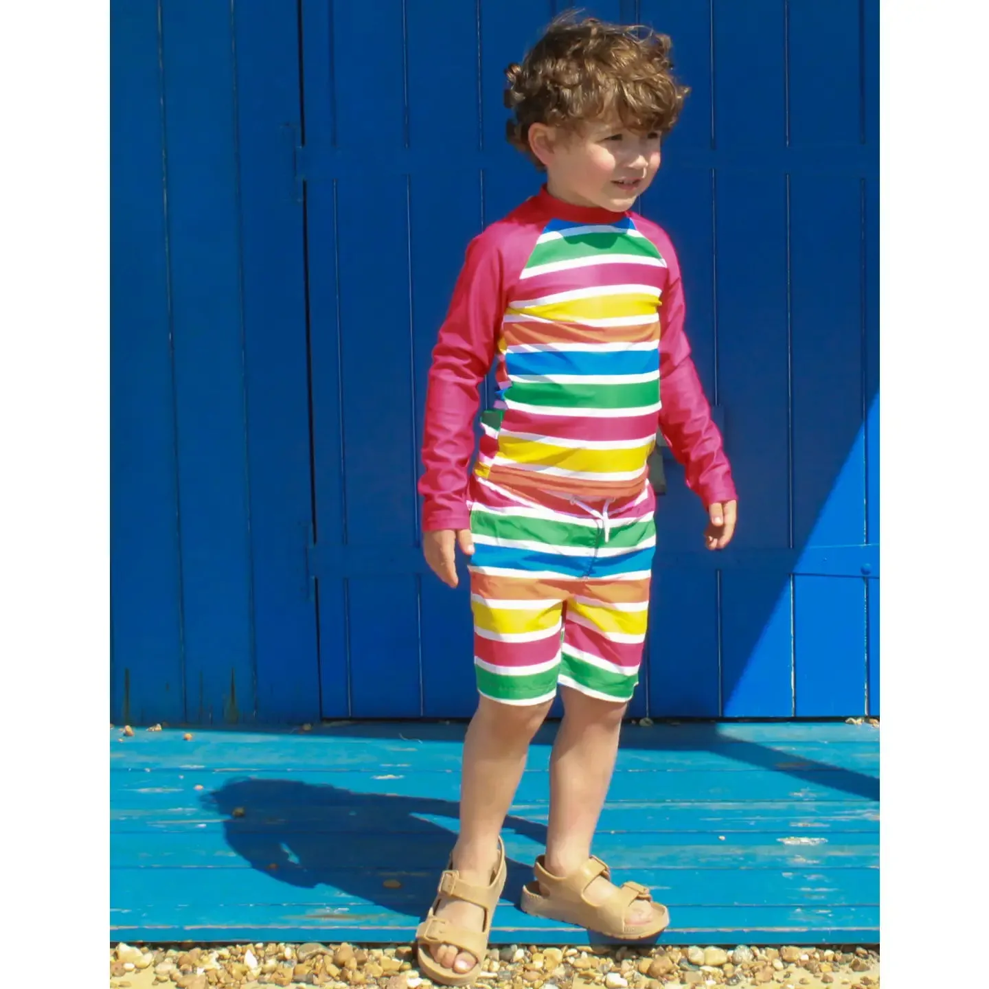 Happy Stripe Print Swim Shirt