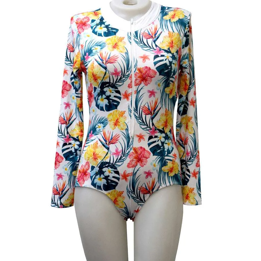 Hawaiian Flower Long Sleeve One Piece