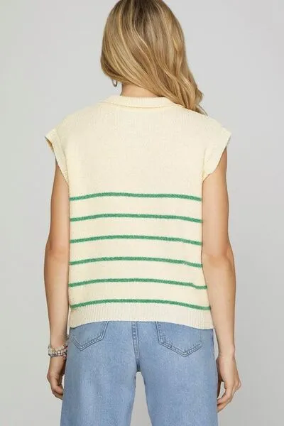 Hazel Blues® | She   Sky Ribbed Hem Striped Half Zip Sweater Vest