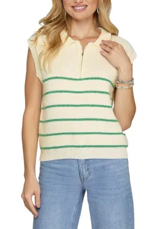 Hazel Blues® | She   Sky Ribbed Hem Striped Half Zip Sweater Vest