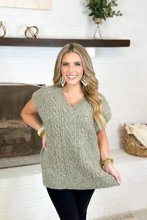 Heather Olive Cable Knit Oversized Sweater Vest *Final Sale*