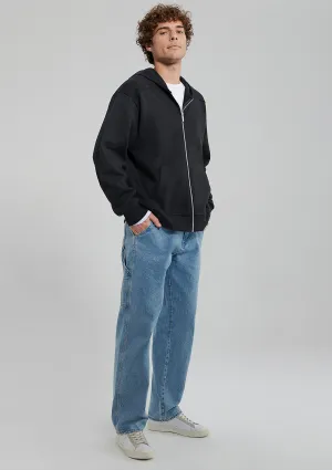 Hooded Black Basic Zip Up Sweatshirt