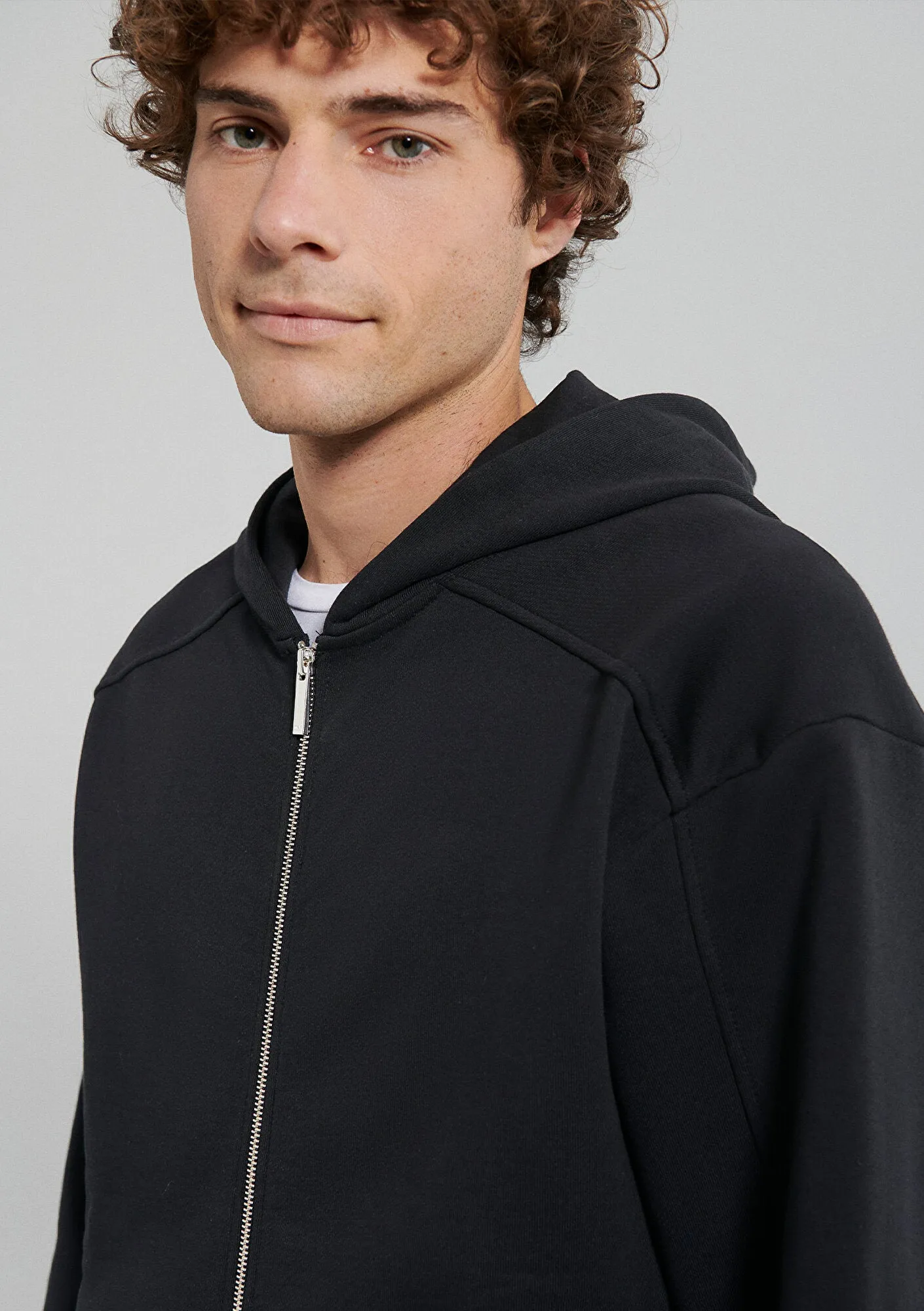 Hooded Black Basic Zip Up Sweatshirt