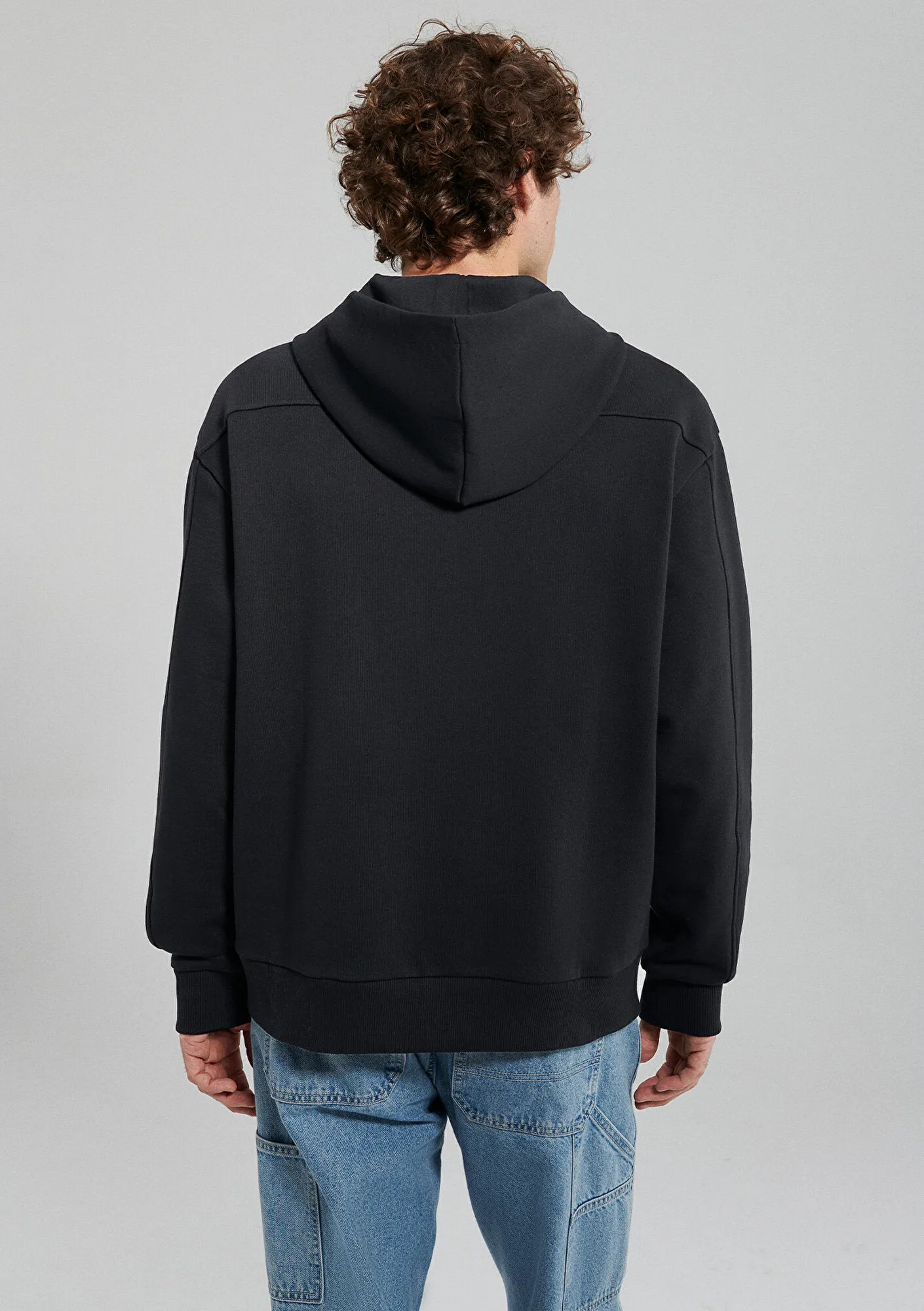 Hooded Black Basic Zip Up Sweatshirt