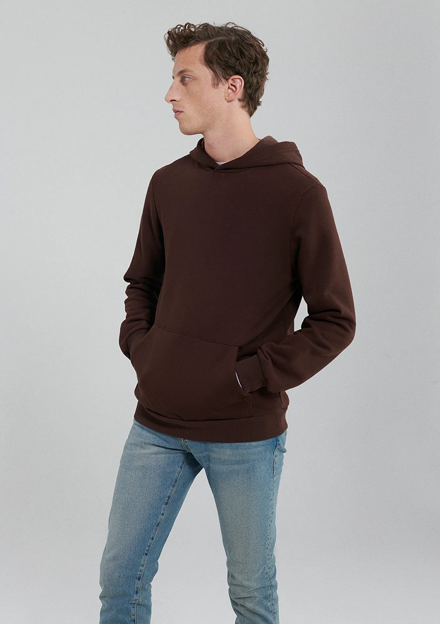 Hooded Brown Basic Sweatshirt