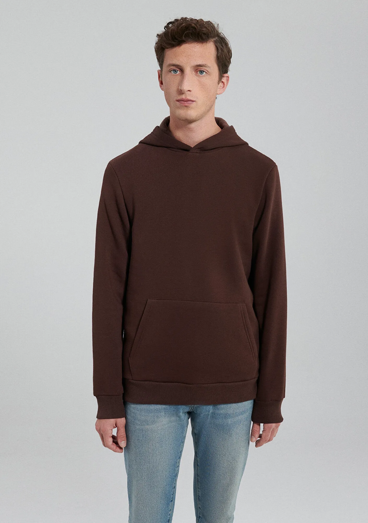 Hooded Brown Basic Sweatshirt