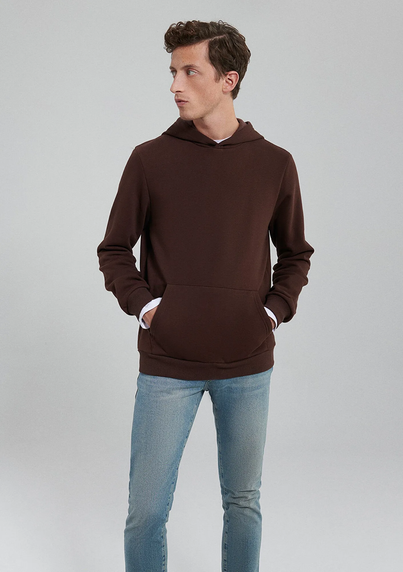 Hooded Brown Basic Sweatshirt