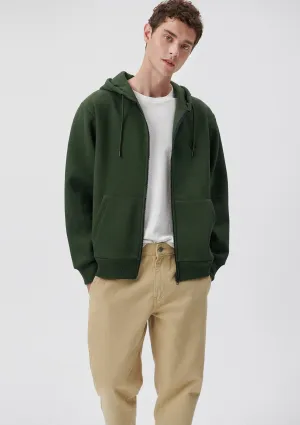Hooded Green Zip Up Basic Sweatshirt