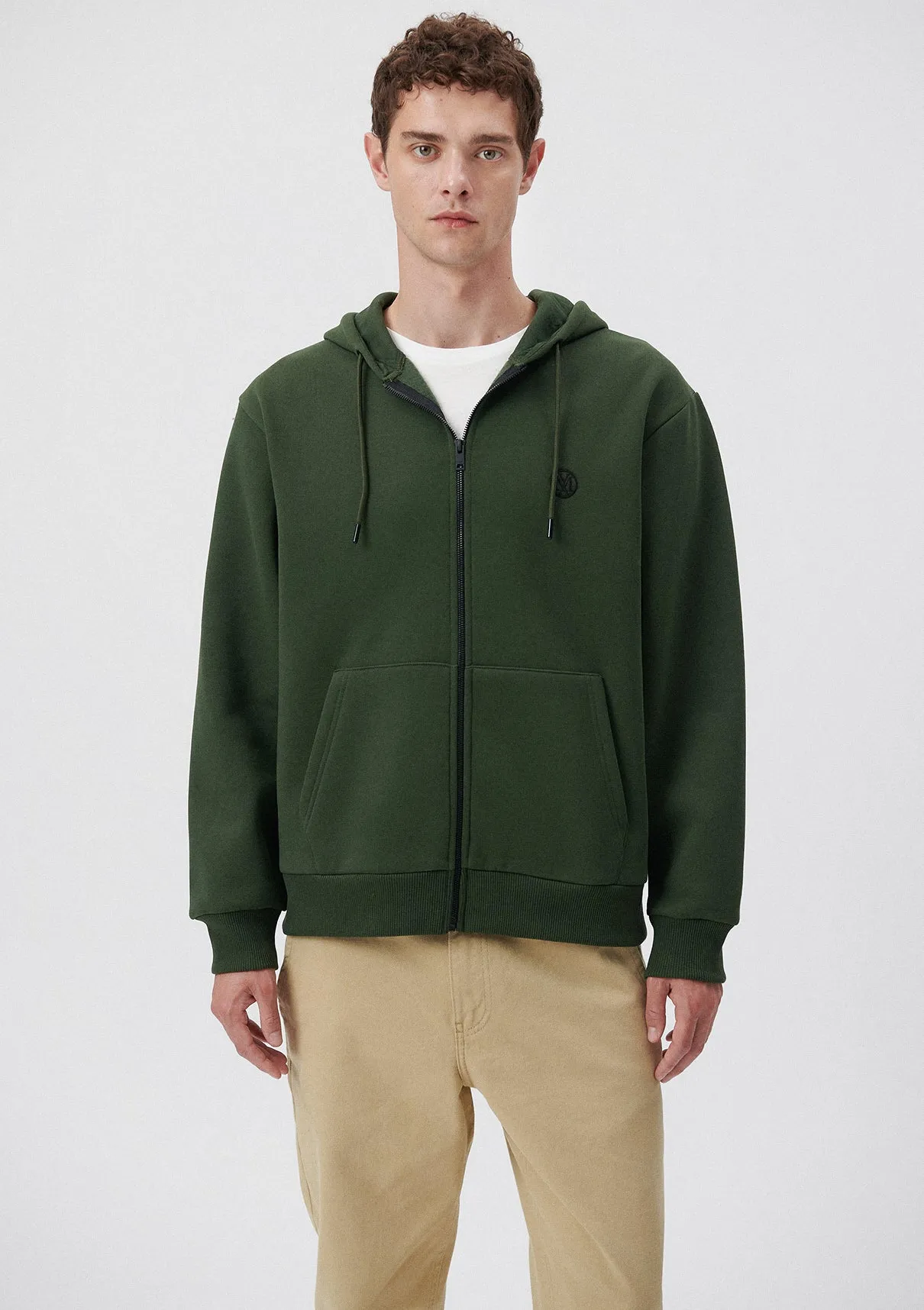 Hooded Green Zip Up Basic Sweatshirt