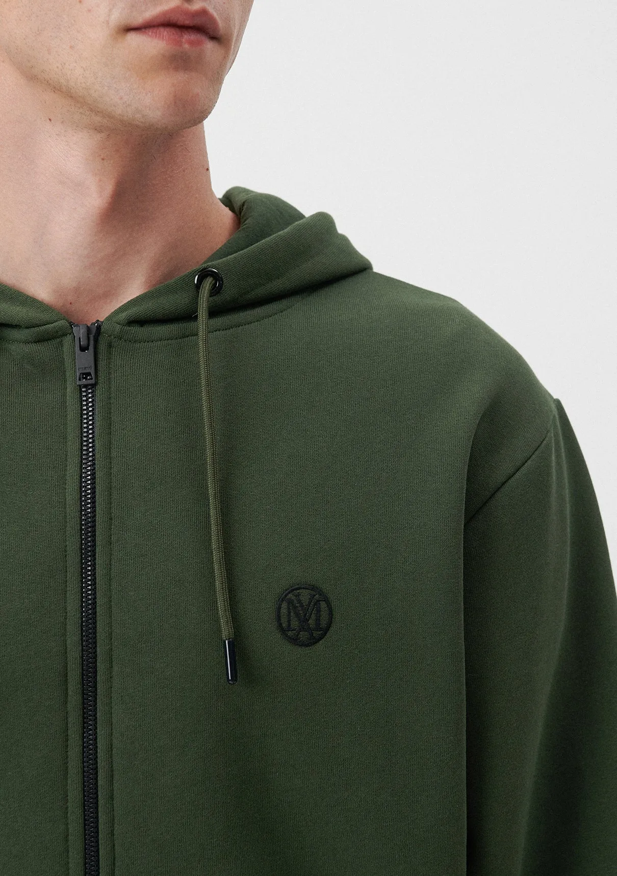 Hooded Green Zip Up Basic Sweatshirt