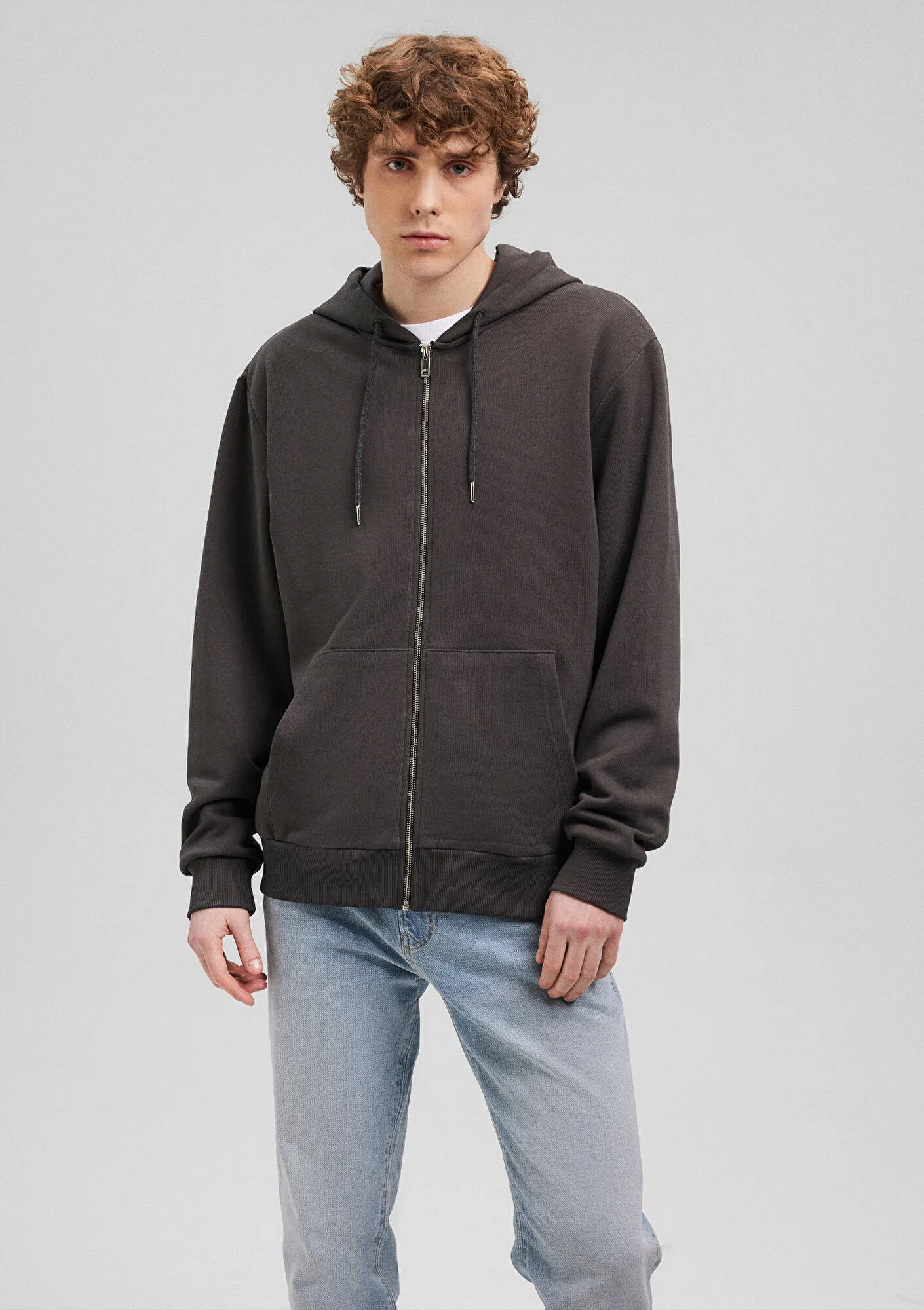 Hooded Grey Basic Zip Up Sweatshirt