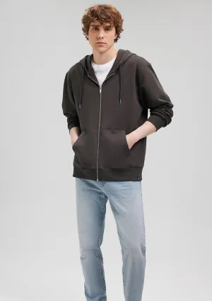 Hooded Grey Basic Zip Up Sweatshirt