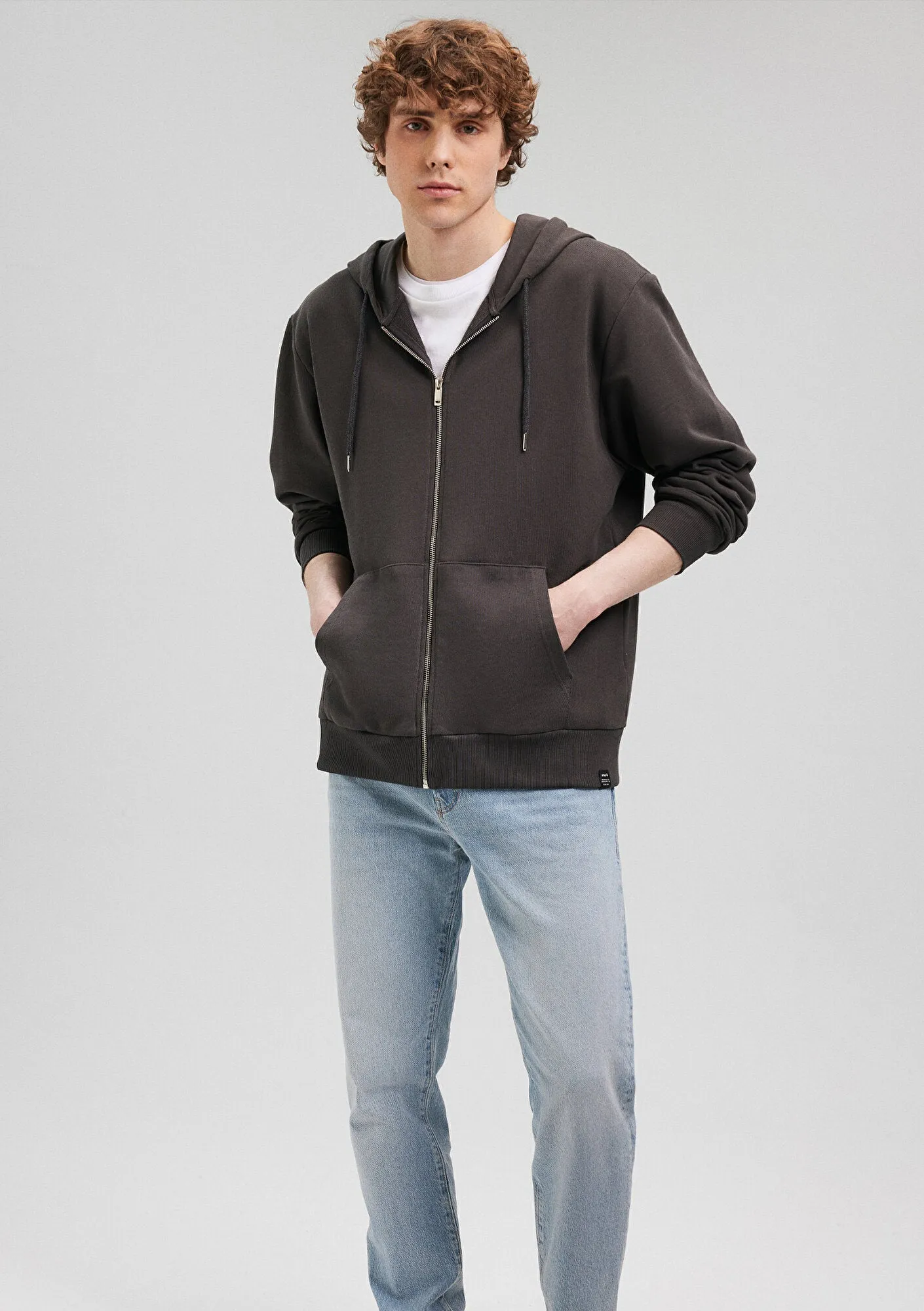 Hooded Grey Basic Zip Up Sweatshirt