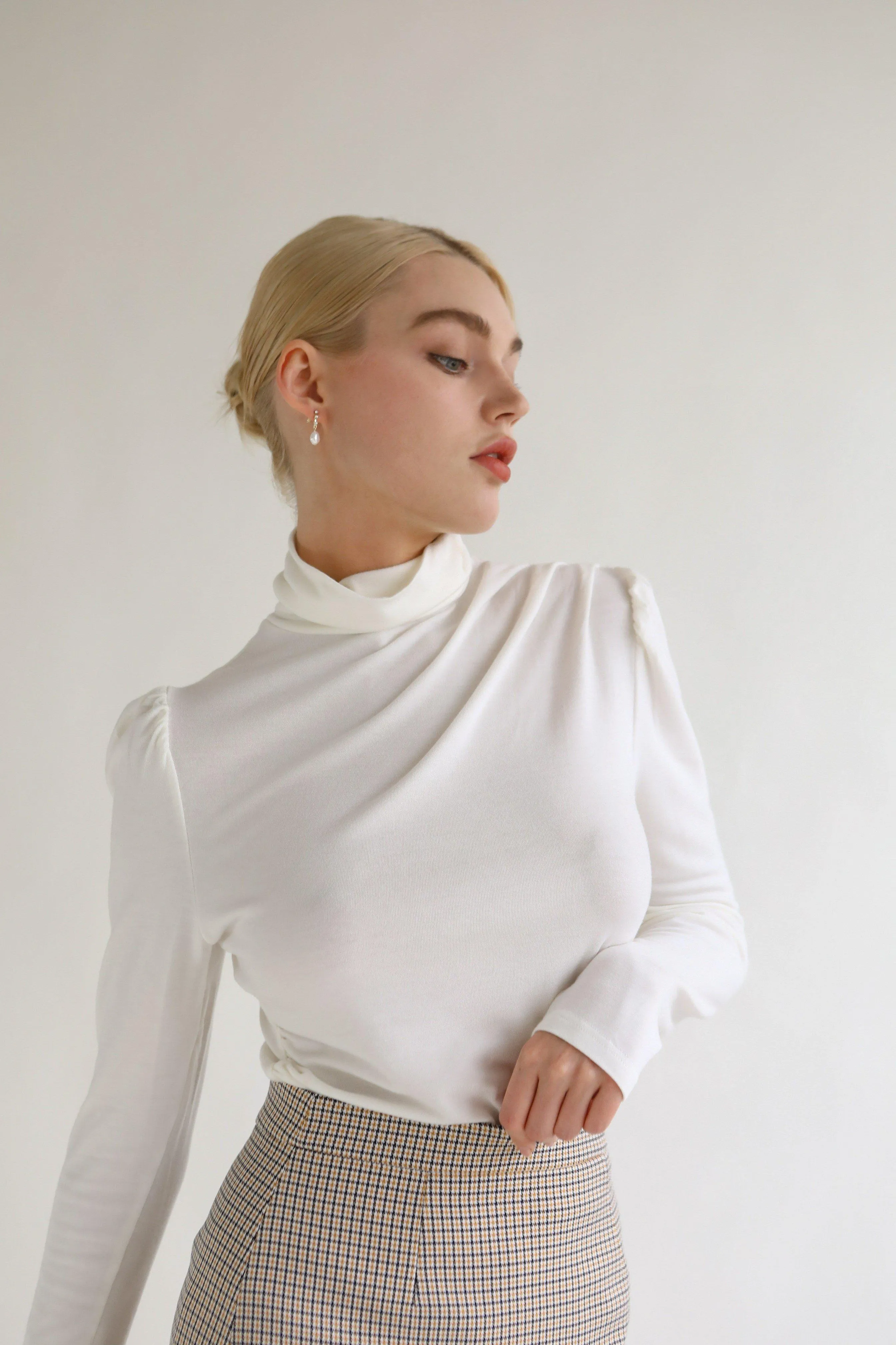 Joan Wool Blend Stretch Knit Turtleneck Top