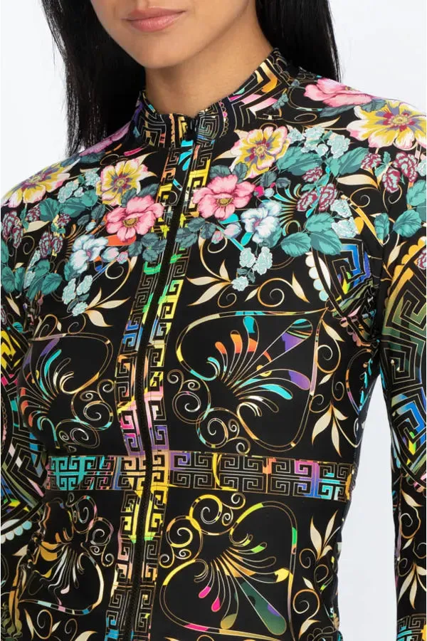 JOHNNY WAS Swimwear JOY SURF SHIRT Long Sleeve Floral Black Top New