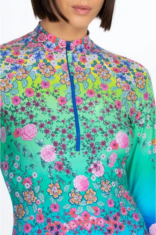 Johnny Was Swimwear SURF SHIRT Comfort Rash Guard Floral Blue Multi Top New
