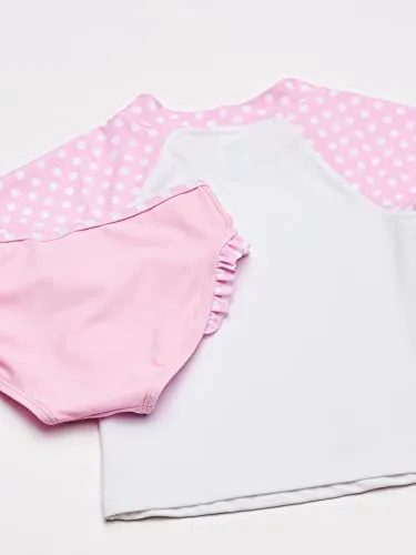 KIKO & MAX Girls' Swimsuit Set with Short Sleeve Rashguard Swim Shirt, Pink Strawberry, 5