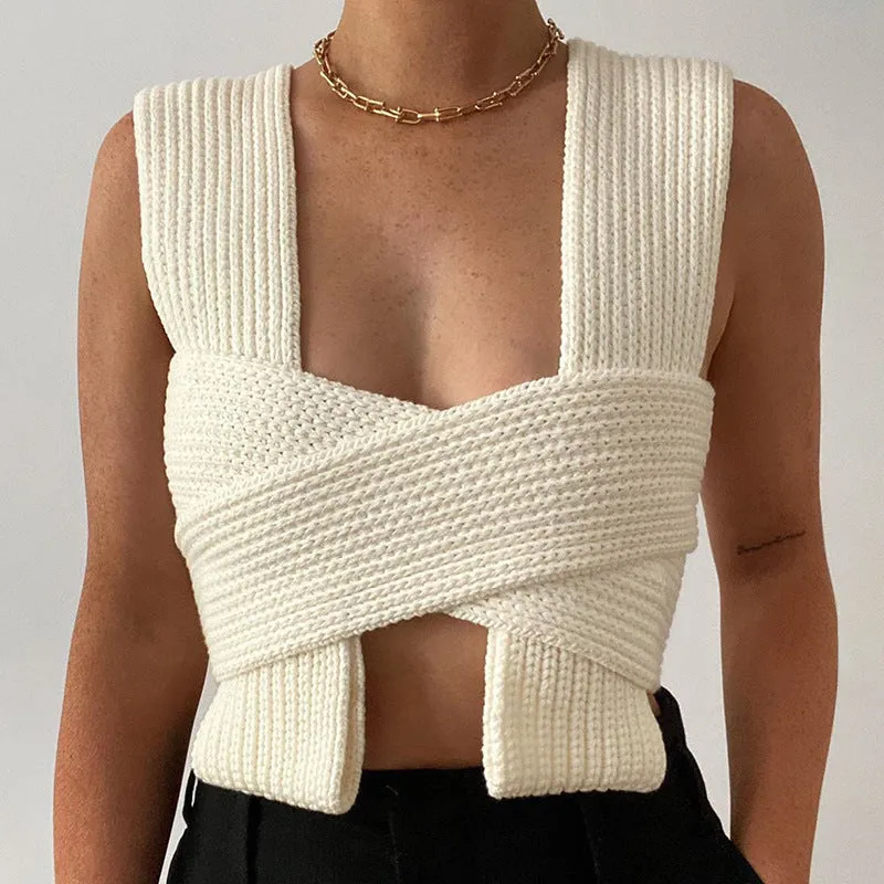 Knit Vest V-neck Camis Crop Tank Tops Sweaters